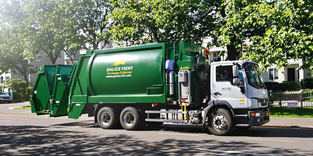 Garbage truck on a city street.